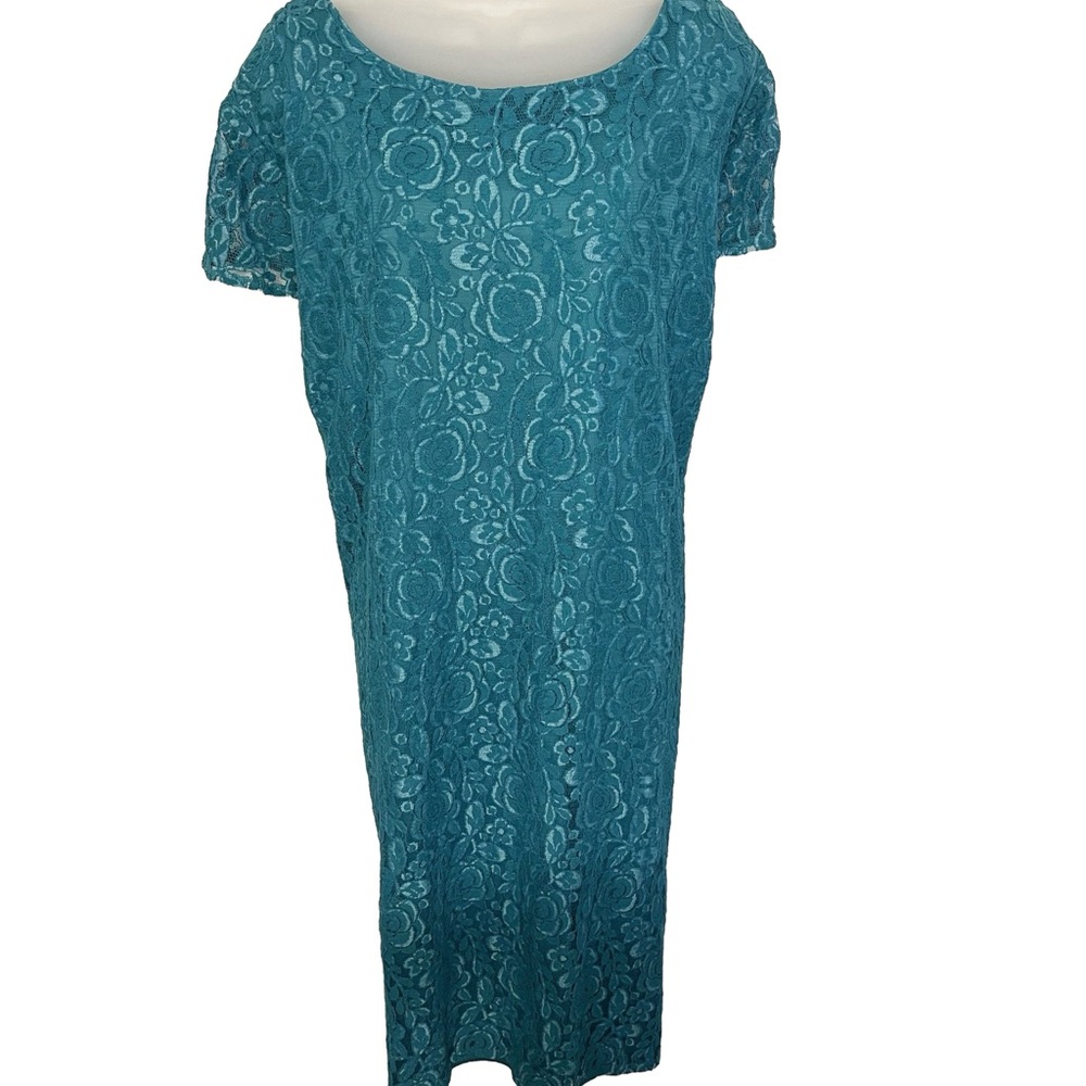 Catherines Shift Lace Dress Teal 34W Women Short Sleeve